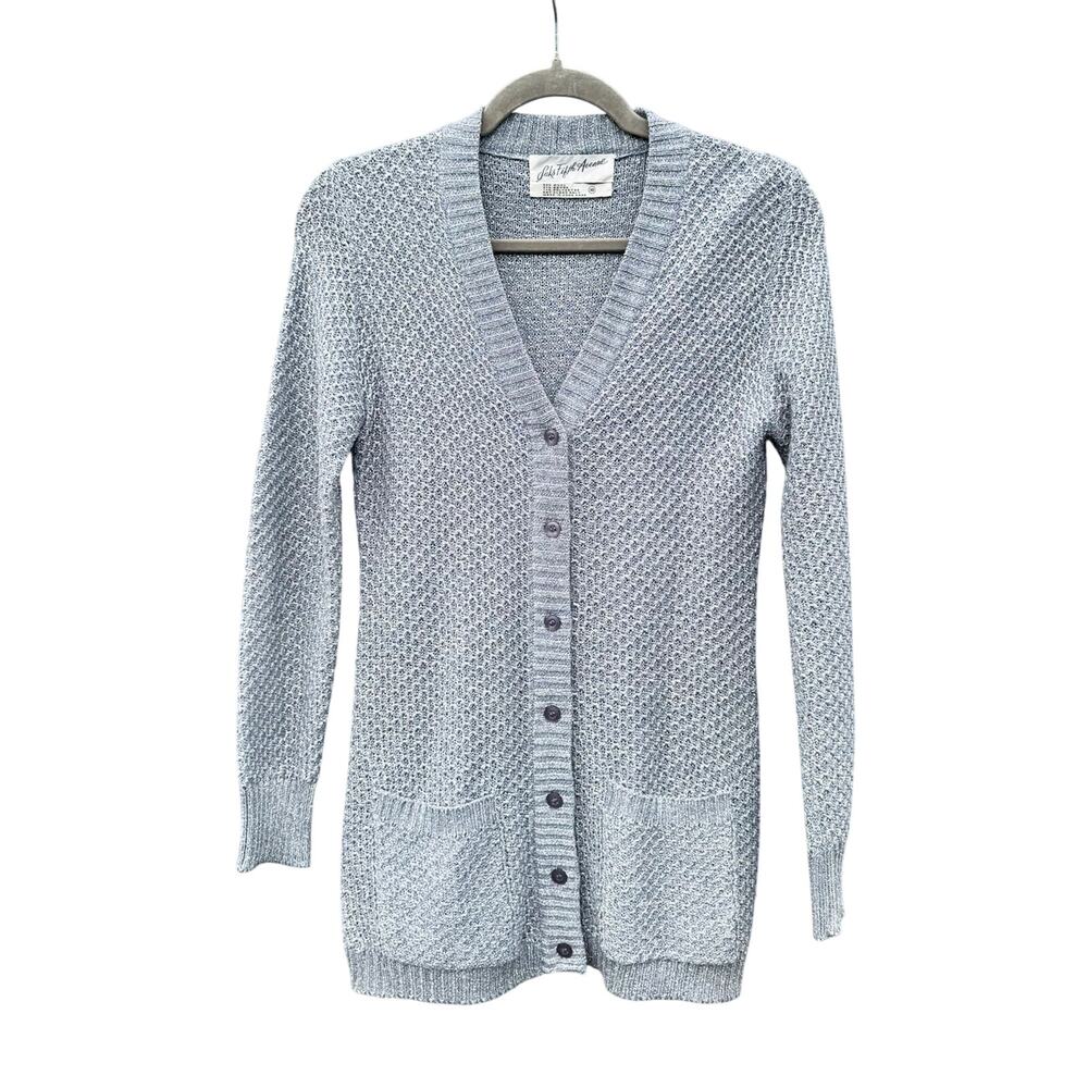 Vintage Saks Fifth Avenue Metallic Ice Blue Cardigan 10